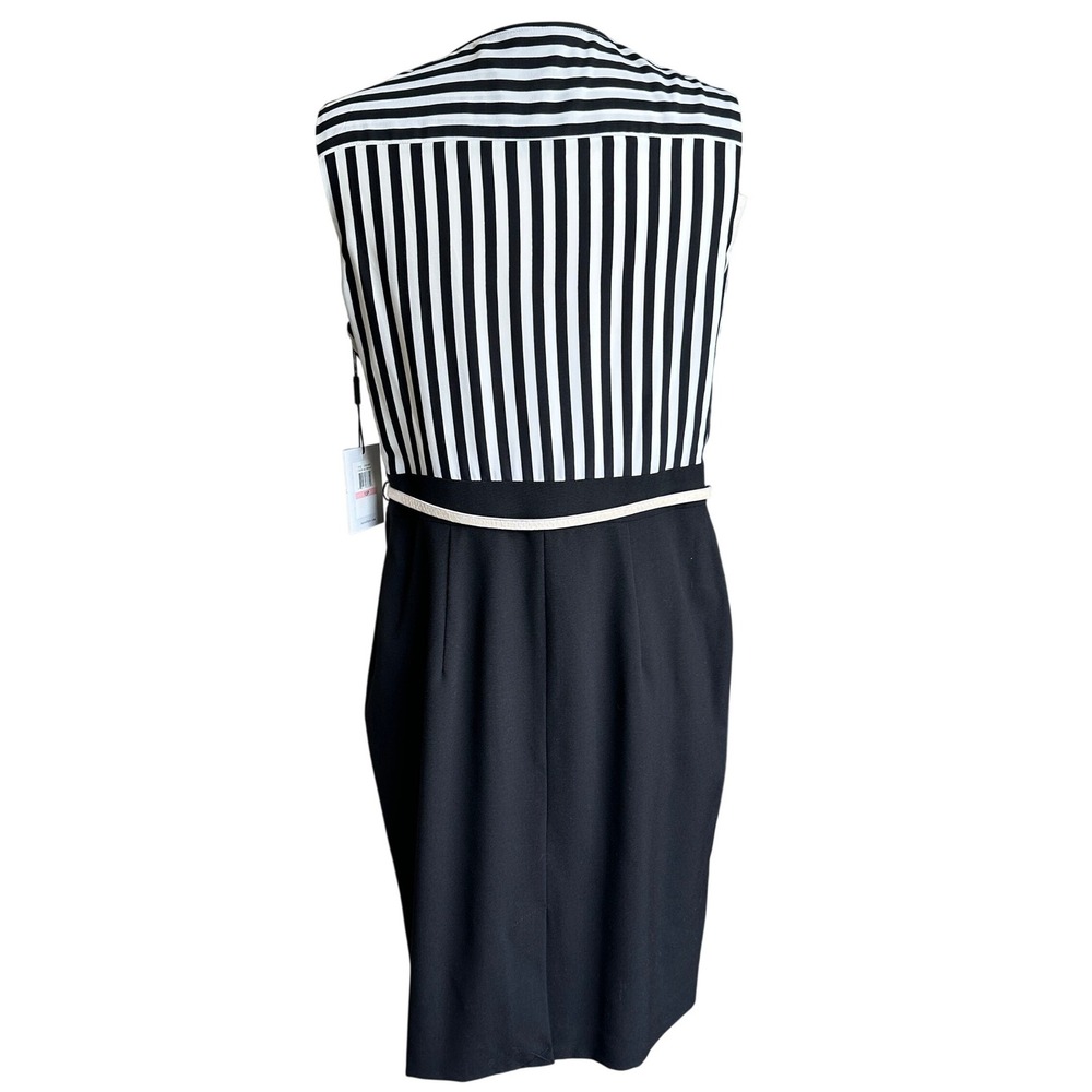 Calvin Klein Striped Sheath Dress Belted Office Siren V-Neck Corporate Size 10P - Picture 3 of 9